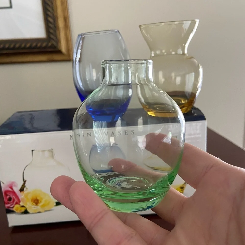 DANSK Set of 3 Mini Glass Vases - 1 Blue, 1 Green & 1 Yellow - 3